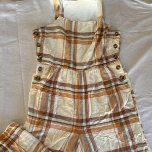 American Eagle Plaid Jumpsuit in Cream and Brown